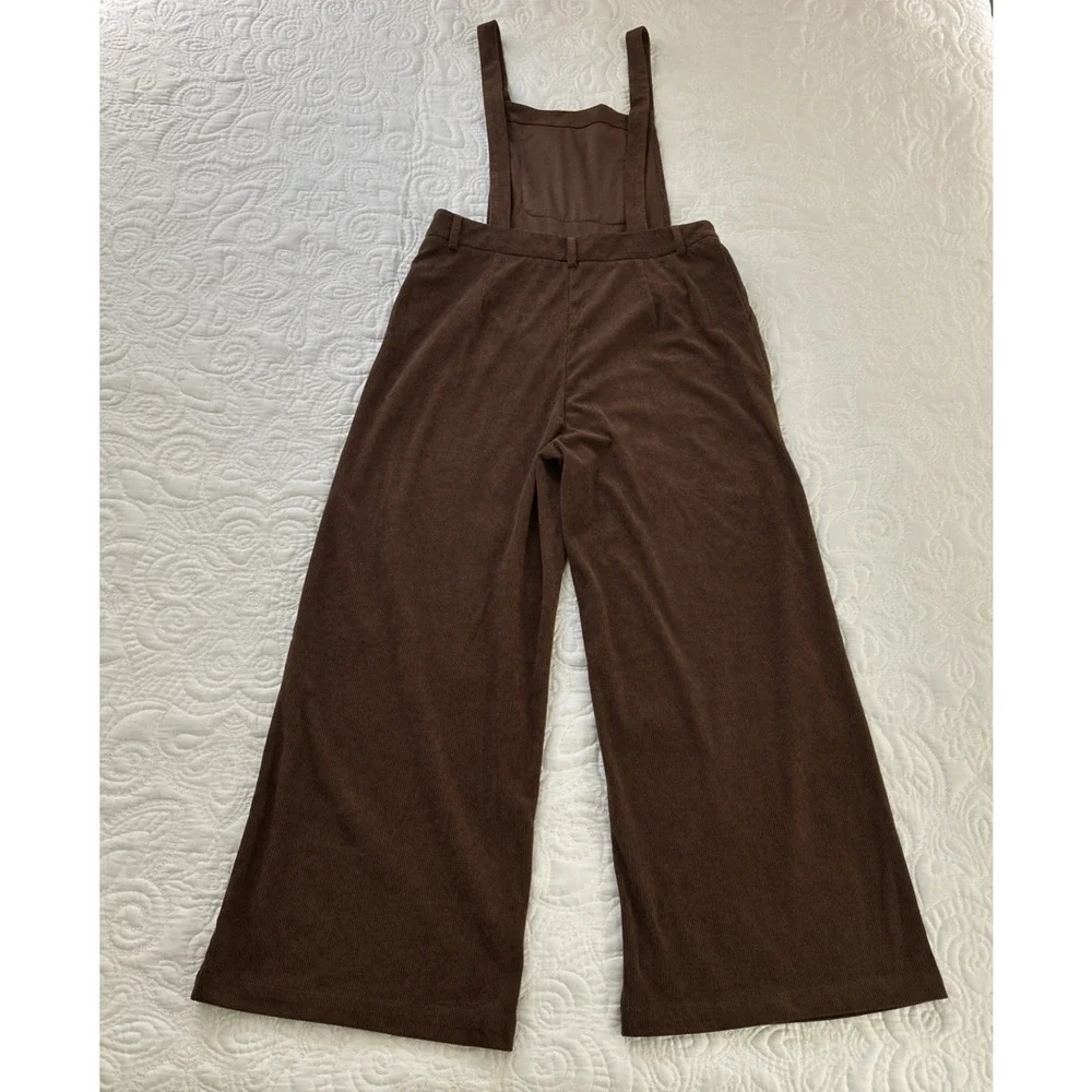 Commense Brown Jumpsuit Overalls Ribbed Corduroy Wide Legs Women's XL - Picture 3 of 11